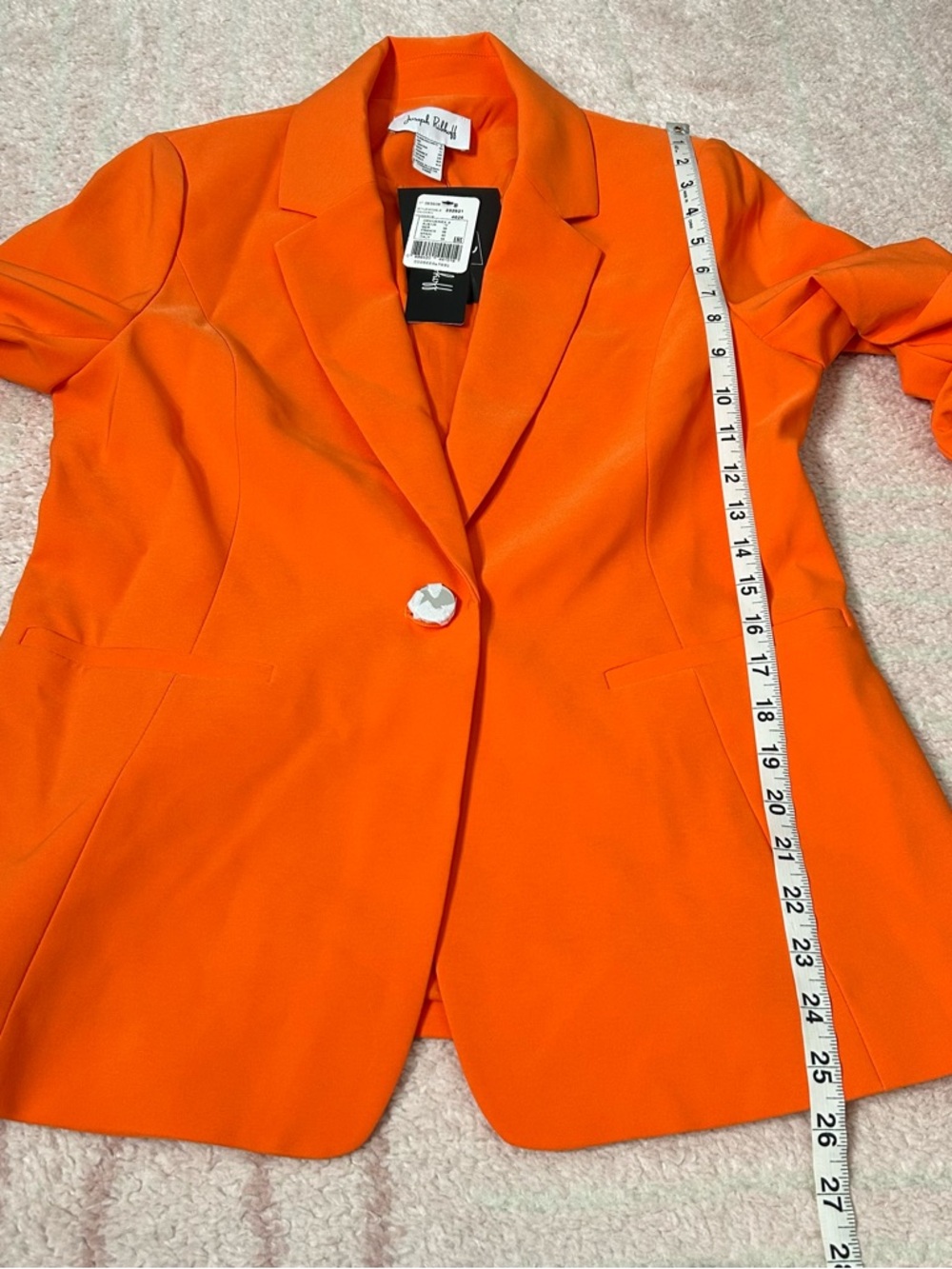 NWT Joseph Ribkoff Bright Orange Ruched-Sleeve Single-Button Blazer Size 8 Fall - Picture 9 of 10